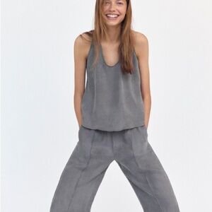 Zara fillsens grey Racerback silky tank top sleeveless tencel shirt